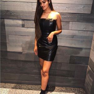 Zara black leather tube ruched dress